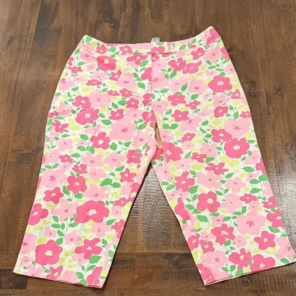 Liz Claiborne Sport Pink and Green Floral Capris
